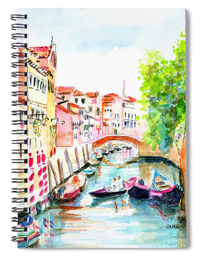 Venice Spiral Notebook featuring the painting Venice Canal Boscolo Venezia by Carlin Blahnik CarlinArtWatercolor