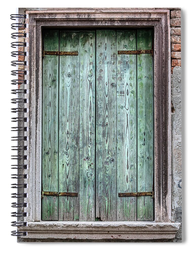 Venice Spiral Notebook featuring the photograph Venice Green Wood Window by David Letts