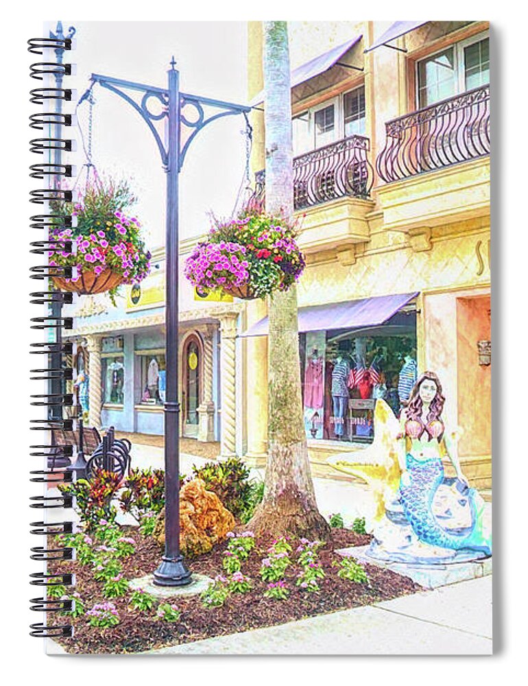 Main Street Spiral Notebook featuring the digital art Venice Avenue MainStreet by Alison Belsan Horton