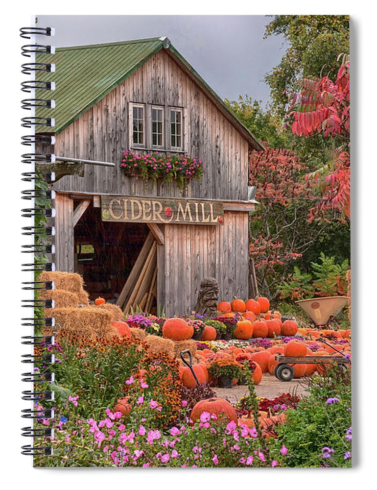 Hudak's Spiral Notebook featuring the photograph Vermont pumpkins and autumn flowers by Jeff Folger