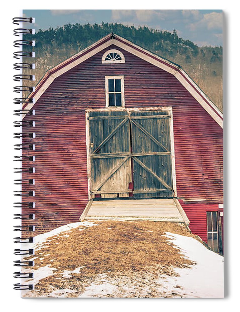 Vermont Winter Spiral Notebook featuring the photograph Vermont Red Barn in Winter by Jeff Folger