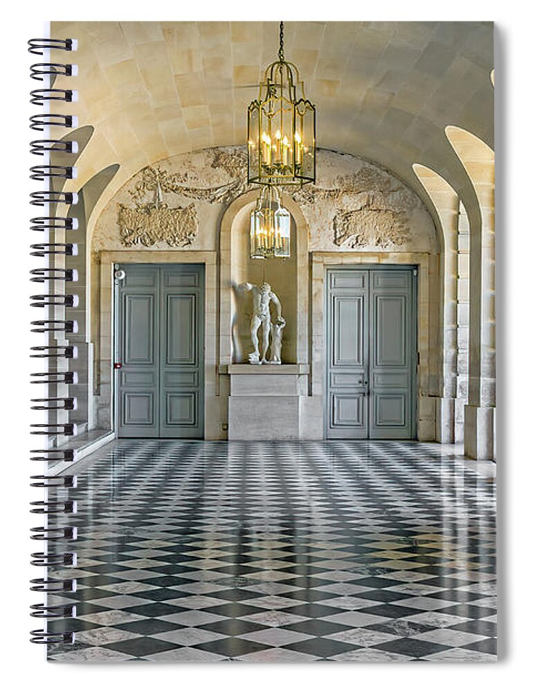 Versailles Spiral Notebook featuring the photograph Versailles Palace Hallway by Elaine Teague