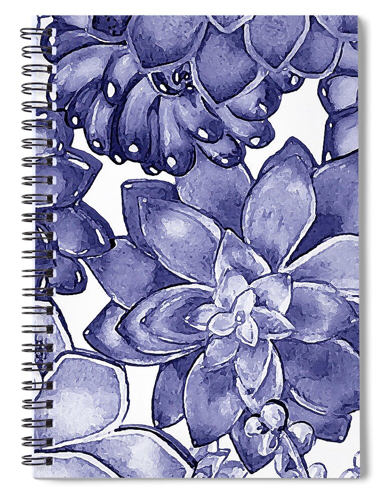 Succulent Spiral Notebook featuring the painting Very Peri Purple Blue Succulent Plants Garden Watercolor Interior Art VIII by Irina Sztukowski