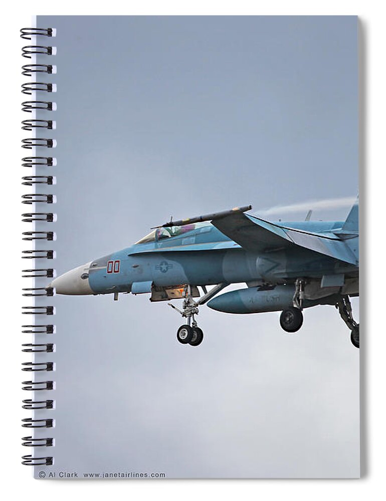 Vfc-12 Spiral Notebook featuring the photograph VFC-12 F/A-18C Hornet 00 on approach to 23 R NTU by Custom Aviation Art