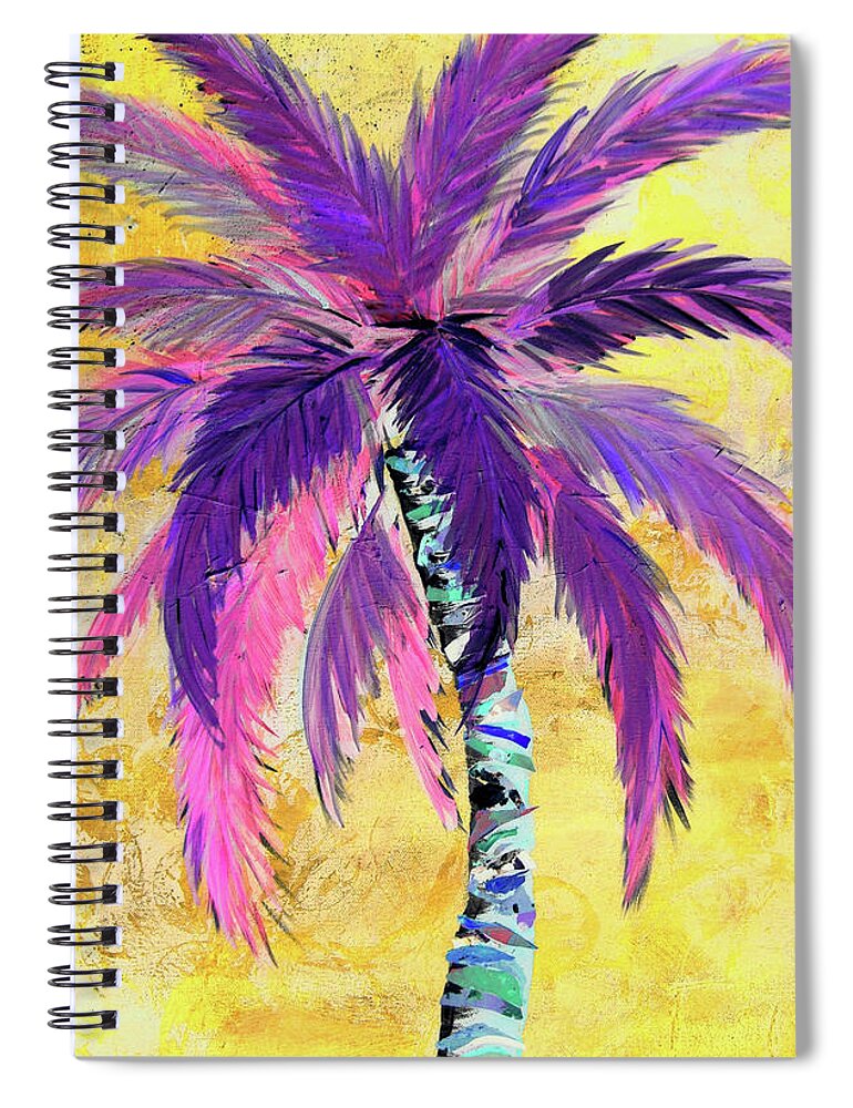 Vibrant Palm On Yellow Background Spiral Notebook featuring the painting Vibrant Palm on Yellow Background by Kristen Abrahamson