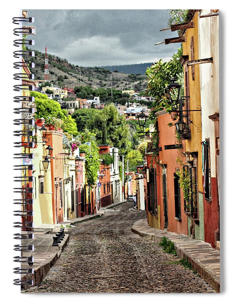 Druified Spiral Notebook featuring the photograph Vibrant Street in San Miguel de Allende by Rebecca Dru