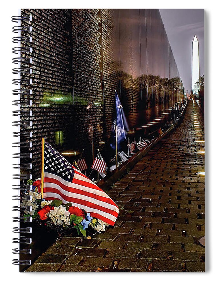 Vietnam Spiral Notebook featuring the photograph Vietnam Veterans Memorial at Night by Nick Zelinsky Jr