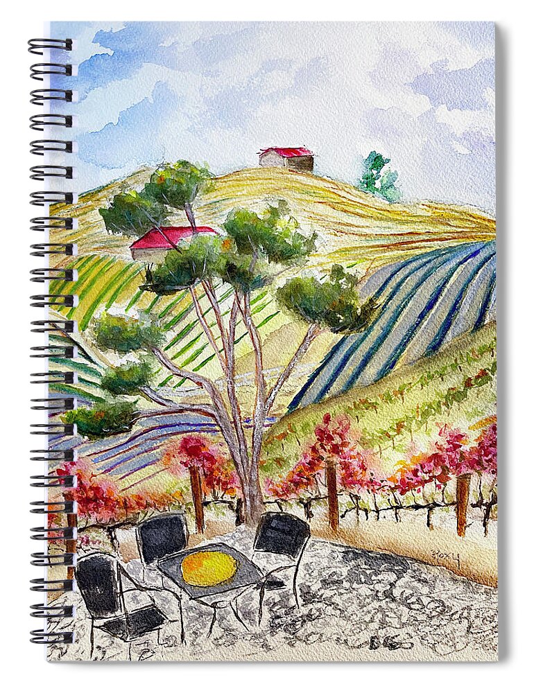 View Spiral Notebook featuring the painting View from the patio at Gershon Bachus Vintners by Roxy Rich