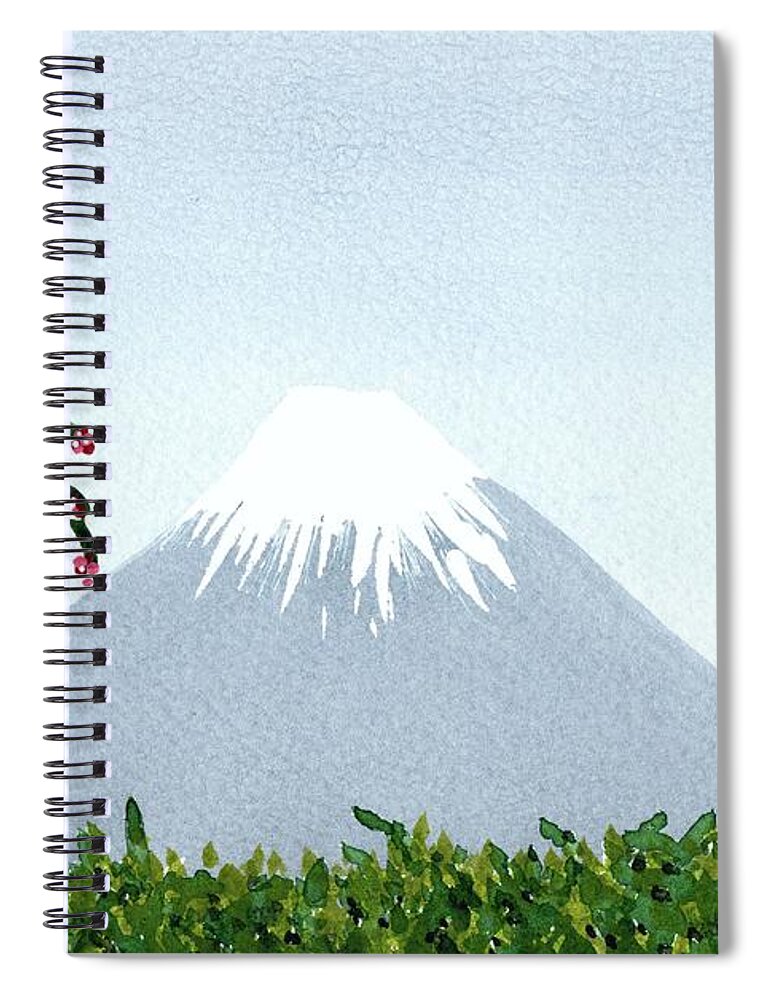 Japan Icon Spiral Notebook featuring the painting View of Distant Mount Fuji by Donna Mibus