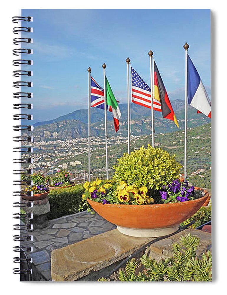 Sorrento Spiral Notebook featuring the photograph View of Sorrento With Flags by Yvonne Jasinski