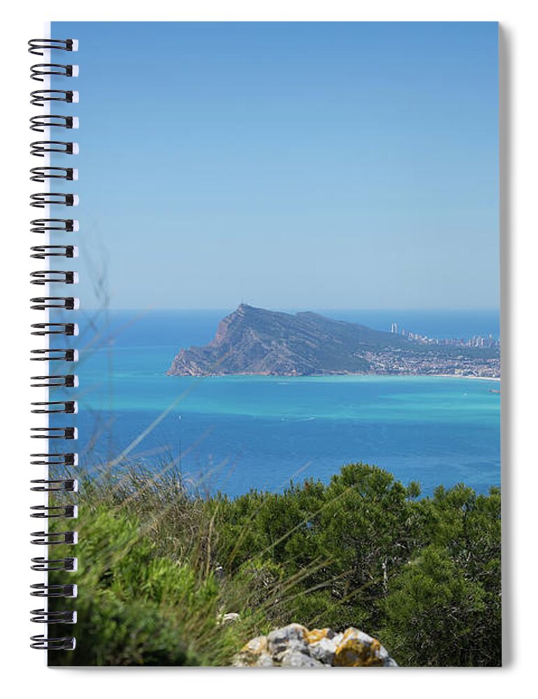 Spain Spiral Notebook featuring the photograph View of the coast and the Mediterranean sea in Benidorm by Adriana Mueller