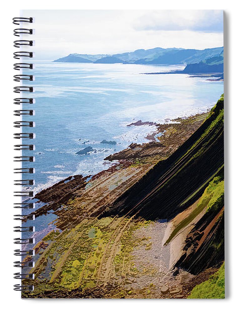 Euskadi Spiral Notebook featuring the photograph View of the coast of Deva, Guipuzqua - Picturesque Edition by Jordi Carrio Jamila