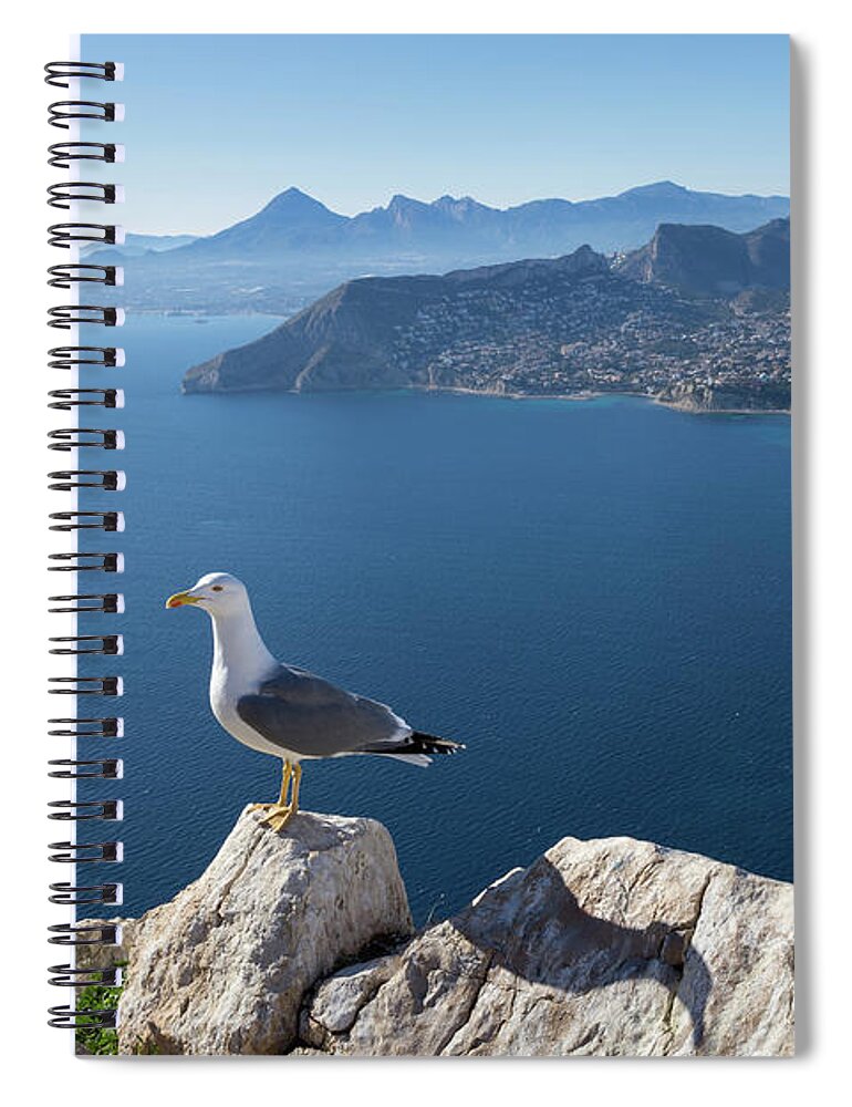 Seagull Spiral Notebook featuring the photograph View towards the mountains of the Mediterranean coast by Adriana Mueller