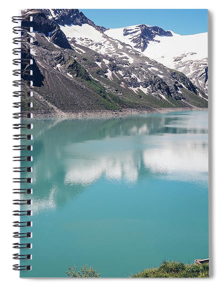 Adventure Spiral Notebook featuring the photograph View of the Stausee Mooserboden glacier dam by Vaclav Sonnek
