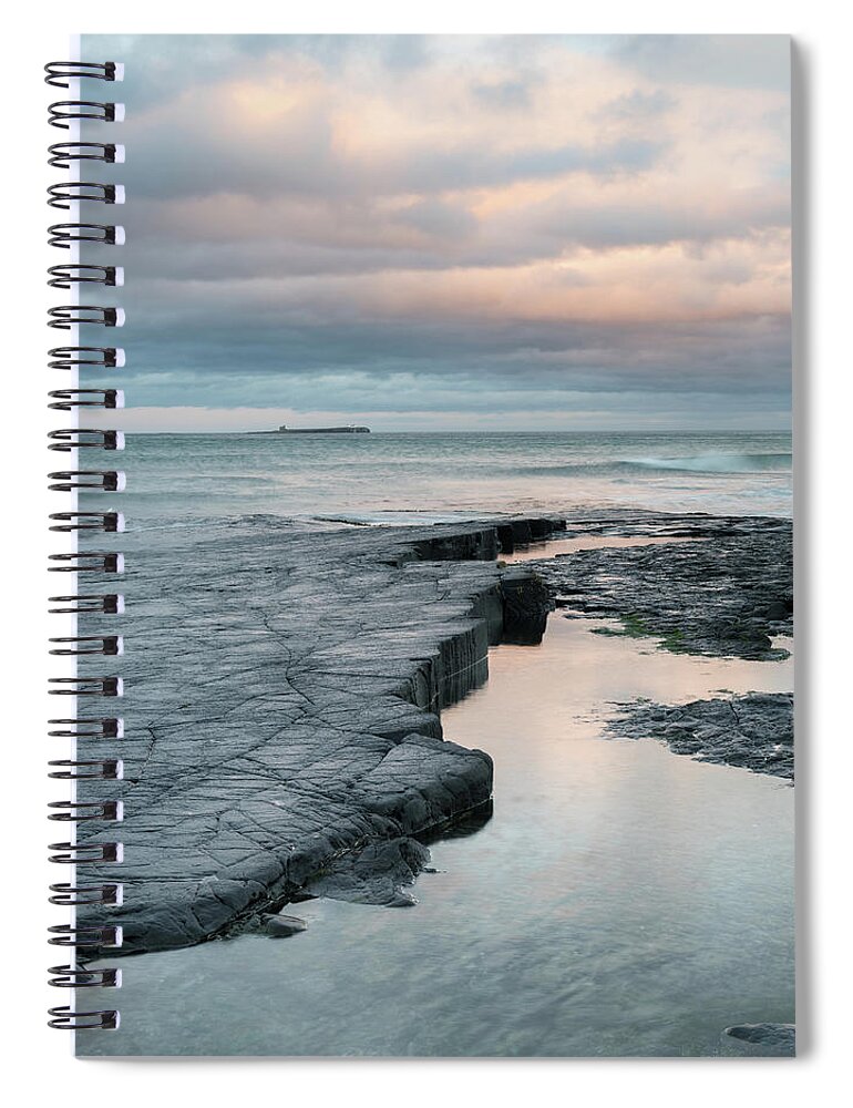 England Spiral Notebook featuring the photograph View to the Farne Islands, Northumberland, England, UK by Sarah Howard