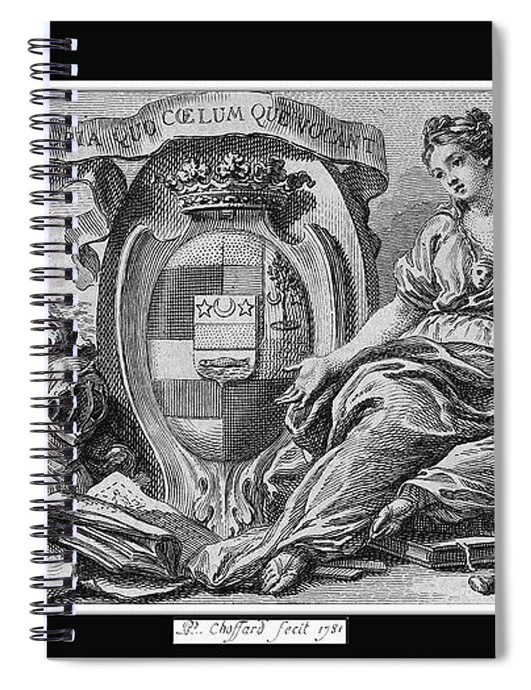 Vignette With Shield Of Arms Spiral Notebook featuring the painting Vignette With Shield of Arms and an Allegory for the Arts by Engraver Pierre Philippe Choffard by Rolando Burbon