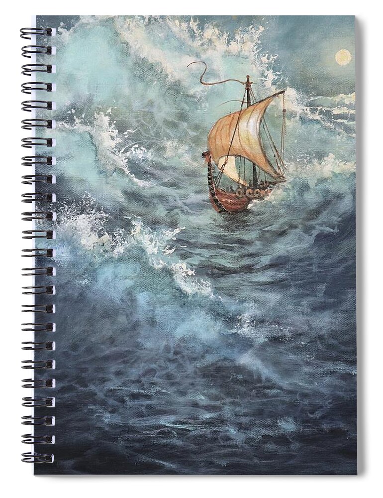 Vikings Spiral Notebook featuring the painting Viking Longship by Tom Shropshire