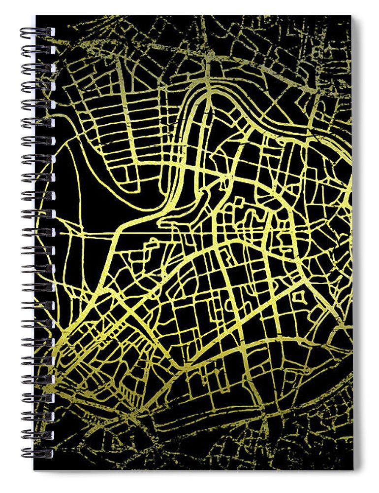 Map Spiral Notebook featuring the digital art Vilnius Map in Gold and Black by Sambel Pedes