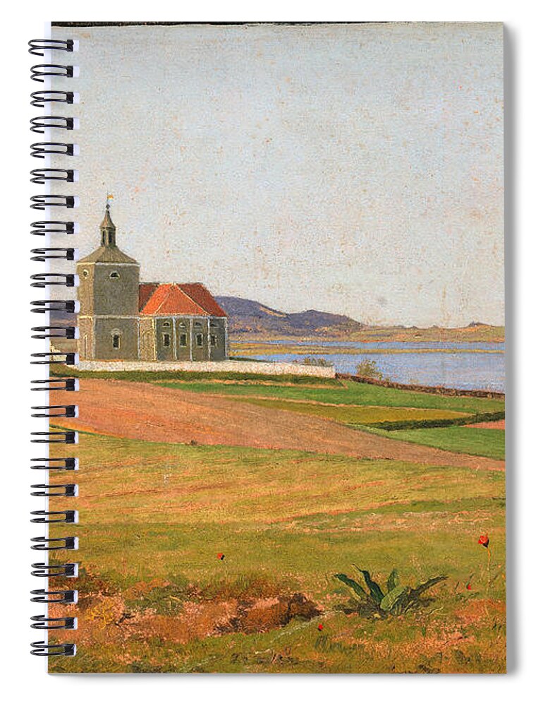 Johan Thomas Lundbye Spiral Notebook featuring the painting Vinderod Church near Frederiksvaerk by Johan Thomas Lundbye