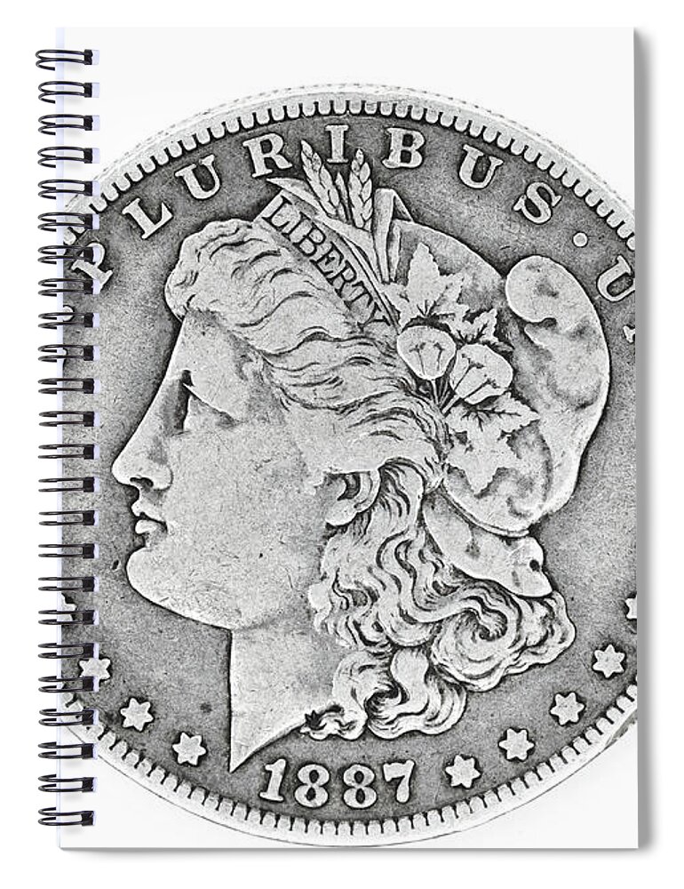 Coin Spiral Notebook featuring the photograph Vintage 1887 Morgan Dollar by Amelia Pearn