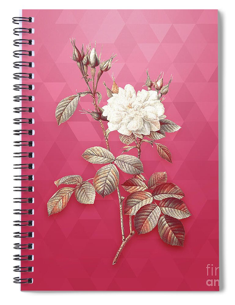 Botanical Spiral Notebook featuring the mixed media Vintage Autumn Damask Rose in Gold on Viva Magenta by Holy Rock Design