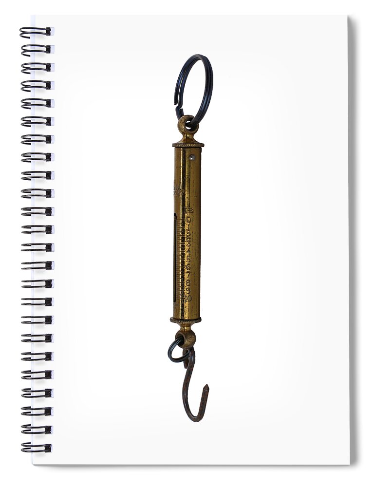 Antique Spiral Notebook featuring the photograph Vintage brass spring balance by Tom Conway