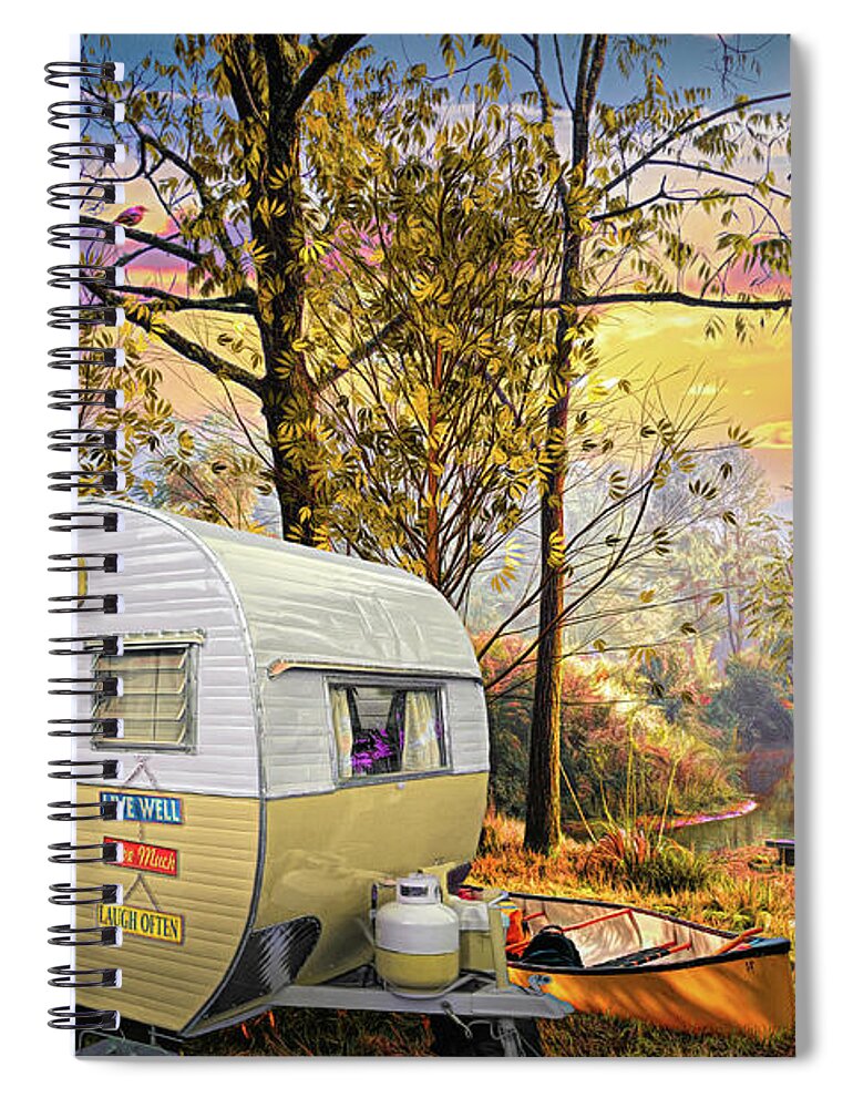 Camper Spiral Notebook featuring the photograph Vintage Camping at the Creek Painting by Debra and Dave Vanderlaan