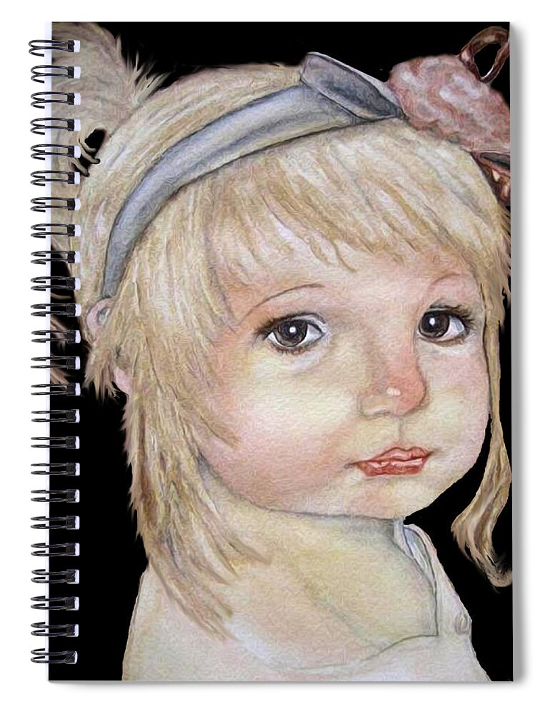 Little Girl Painting Spiral Notebook featuring the mixed media Vintage Golden Girl by Kelly Mills