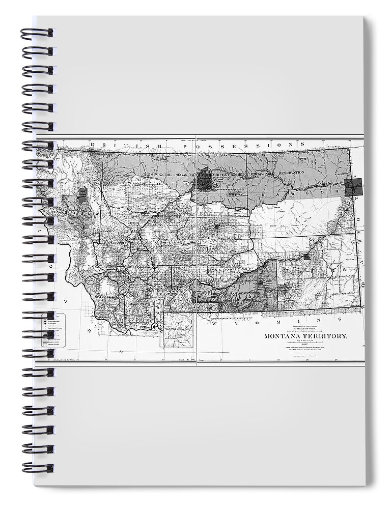 Montana Spiral Notebook featuring the photograph Vintage Map State of Montana 1887 Black and White by Carol Japp
