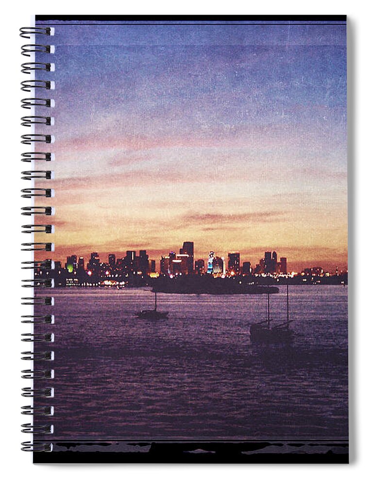 Florida Spiral Notebook featuring the digital art Vintage Miami Sunset by Phil Perkins