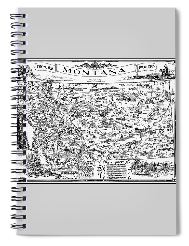 Montana Spiral Notebook featuring the photograph Vintage Montana Frontier Pioneer Map 1937 Black and White by Carol Japp