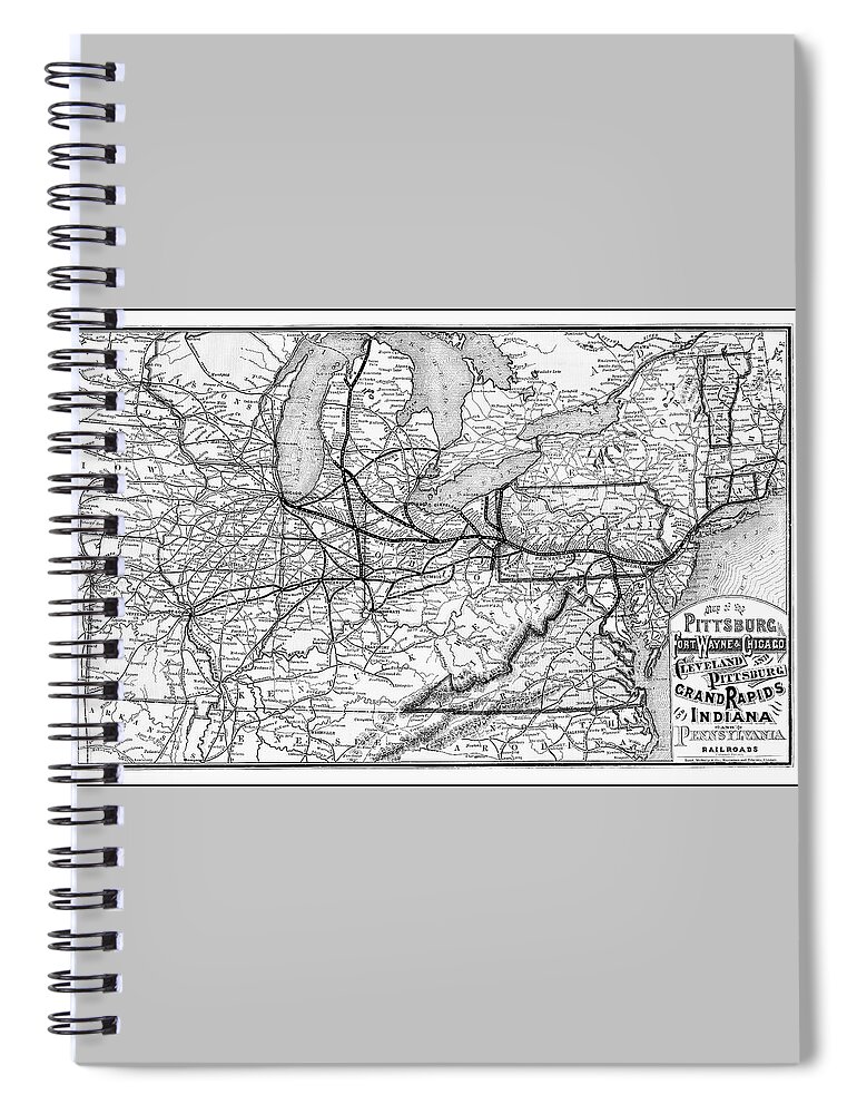 Railroad Spiral Notebook featuring the photograph Vintage Railroad Map 1874 Pittsburgh and Beyond Black and White by Carol Japp