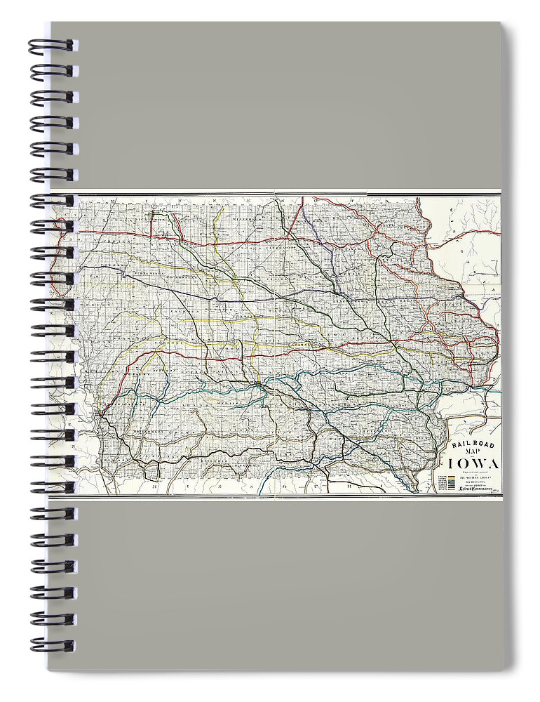 Iowa Spiral Notebook featuring the photograph Vintage Railroad Map of Iowa 1881 by Carol Japp