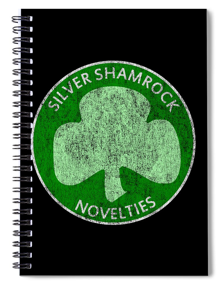 Halloween Spiral Notebook featuring the digital art Vintage Silver Shamrock Novelties by Flippin Sweet Gear