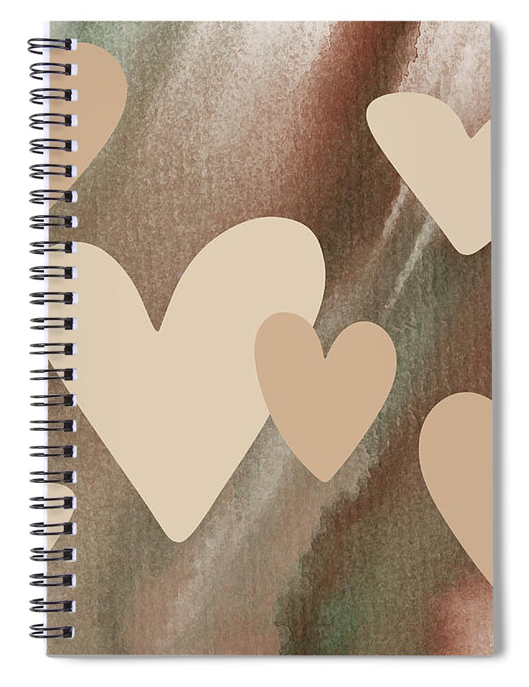  Spiral Notebook featuring the painting Vintage Soft Calm Colors Happy Floating Hearts Watercolor Art V by Irina Sztukowski