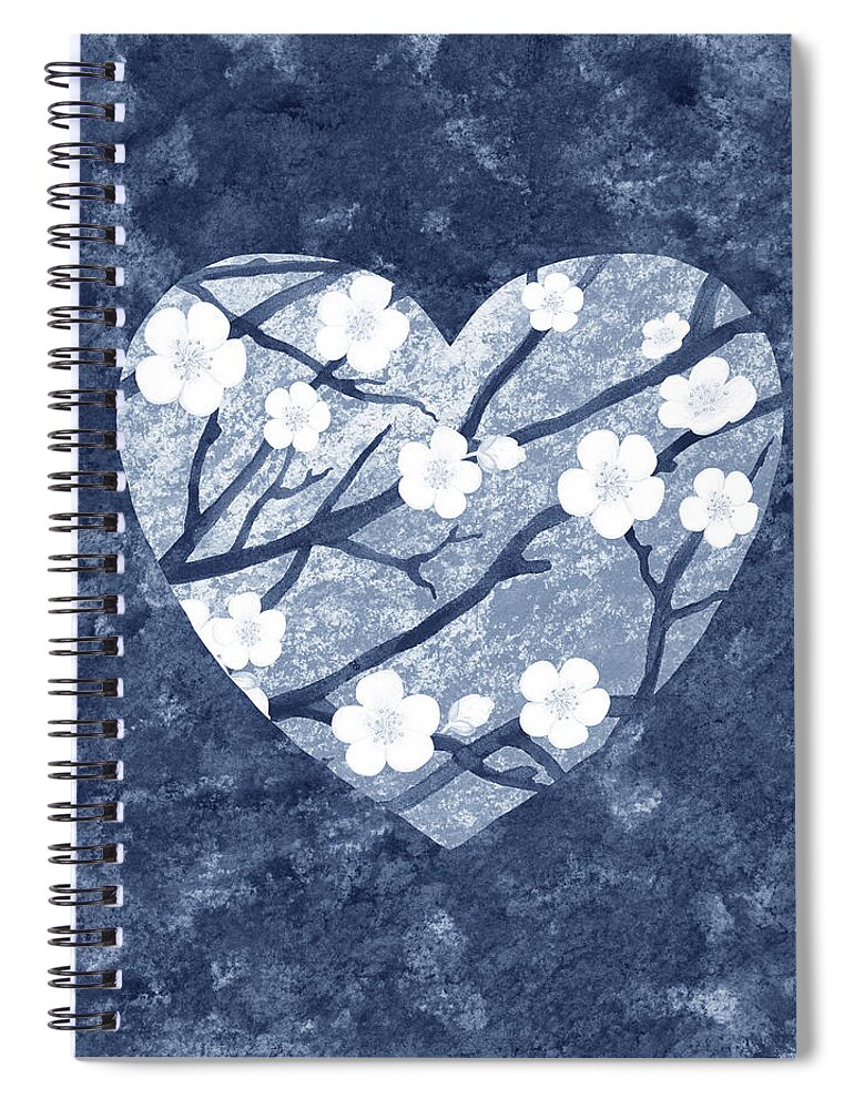 Heart And Flowers Spiral Notebook featuring the painting Vintage Soft Cool Blue Floral Watercolor Heart Art II by Irina Sztukowski