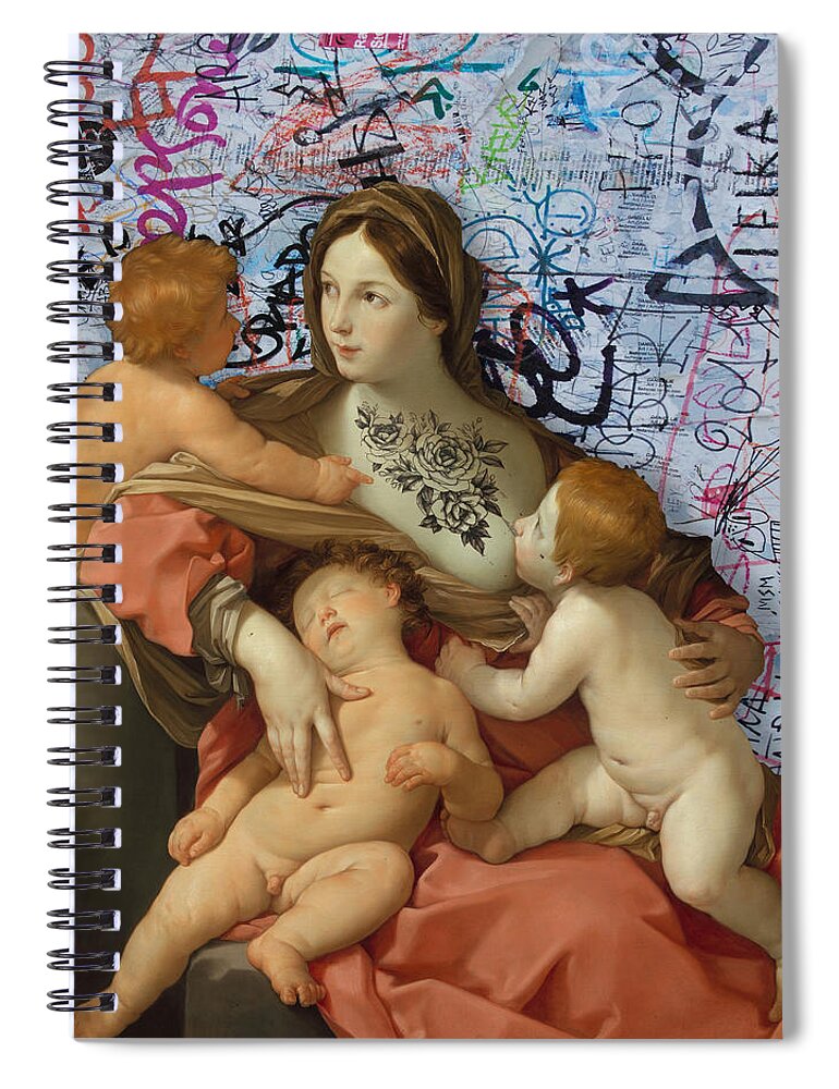 Art Spiral Notebook featuring the painting Vintage standing Mary Virgin Graffiti by Tony Rubino