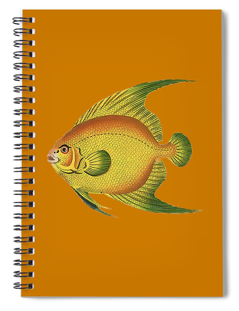 Vintage Yellow Fish Spiral Notebook featuring the drawing Vintage Yellow Fish T Shirt Design by Bellesouth Studio