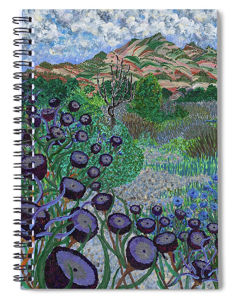 California Landscapes Spiral Notebook featuring the painting Violet afternoon in the city of angels. Santa Susana Pass, Los Angeles. by ArtStudio Mateo
