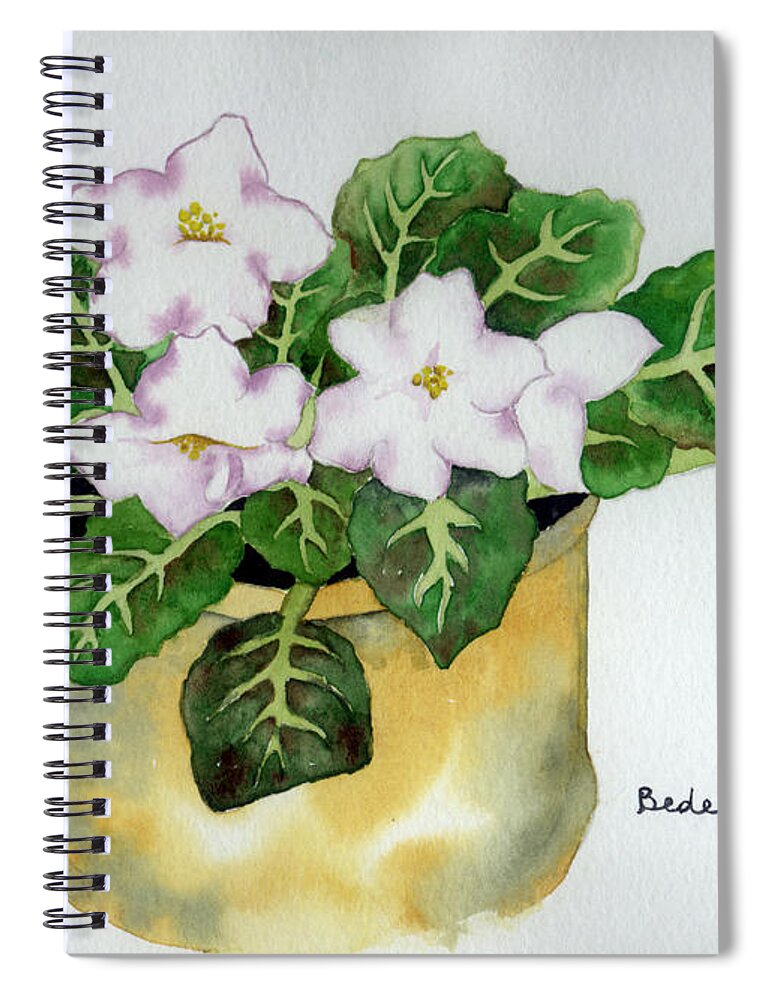 Africanviolet Pink Green Brass Spiral Notebook featuring the painting Violet II by Catherine Bede