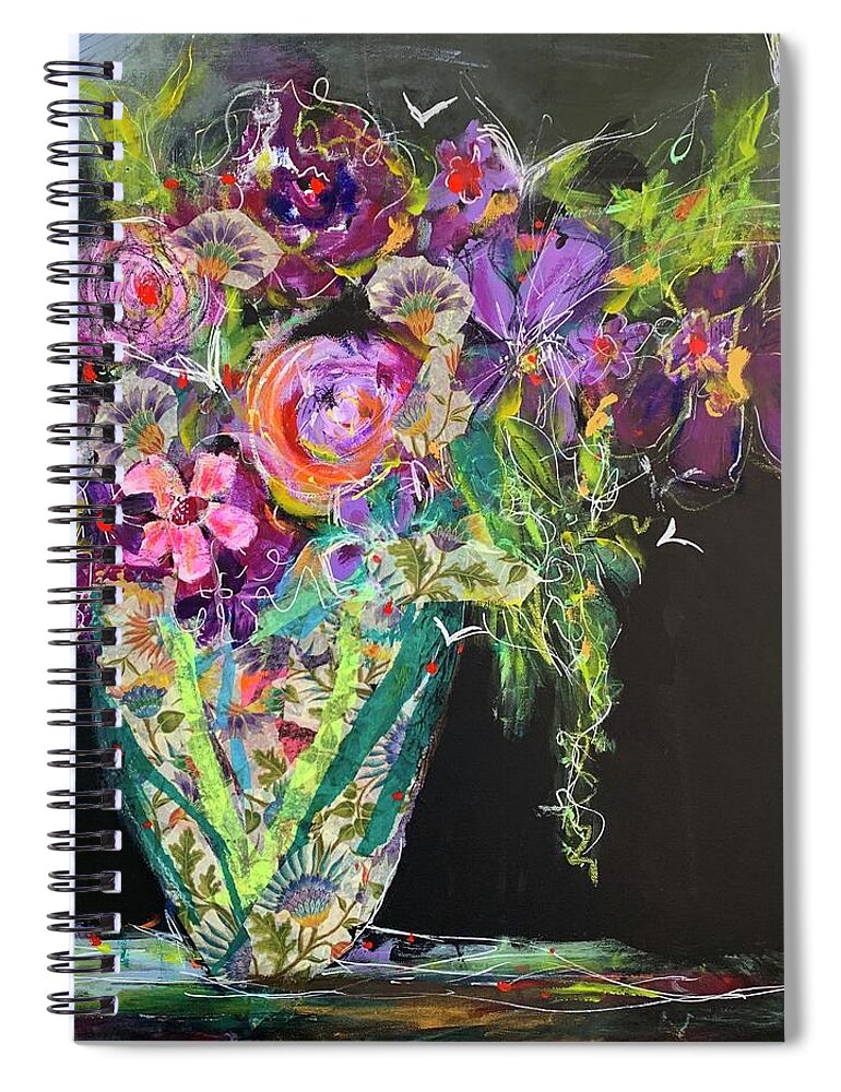 Whimsical Spiral Notebook featuring the painting Violettes In A Vase by Bonny Butler