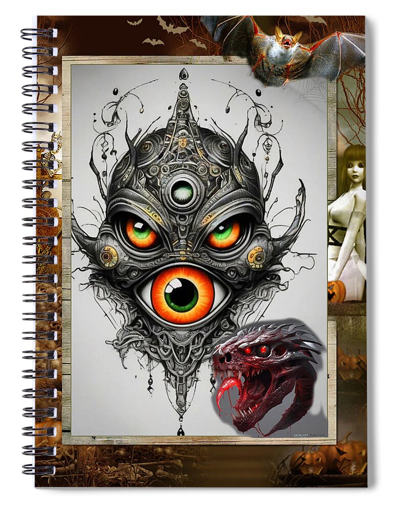 Scary Spiral Notebook featuring the digital art Visions From Hell by Kevin Caudill