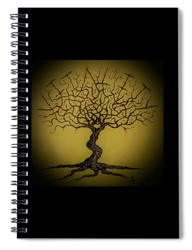 Earth Spiral Notebook featuring the drawing Vitality Love Tree by Aaron Bombalicki
