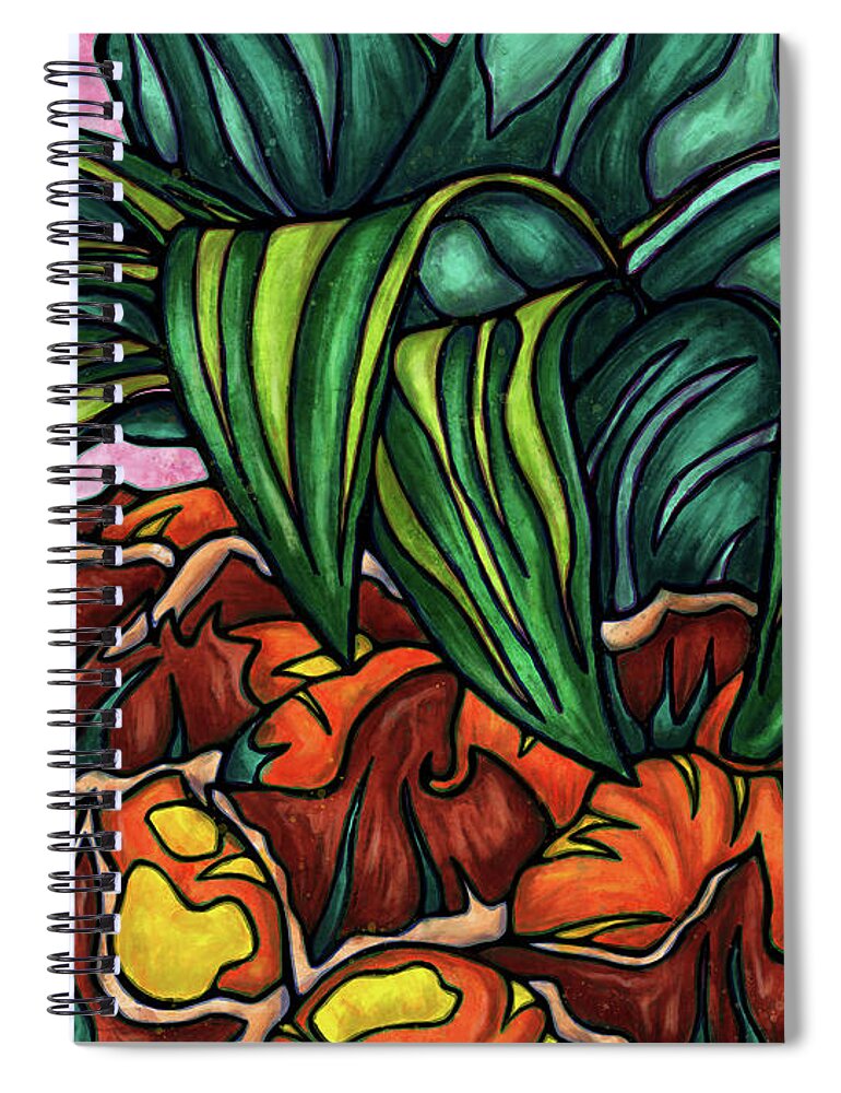 Pineapple Spiral Notebook featuring the painting Vivid pineapple painting, exotic summer fruit by Nadia CHEVREL