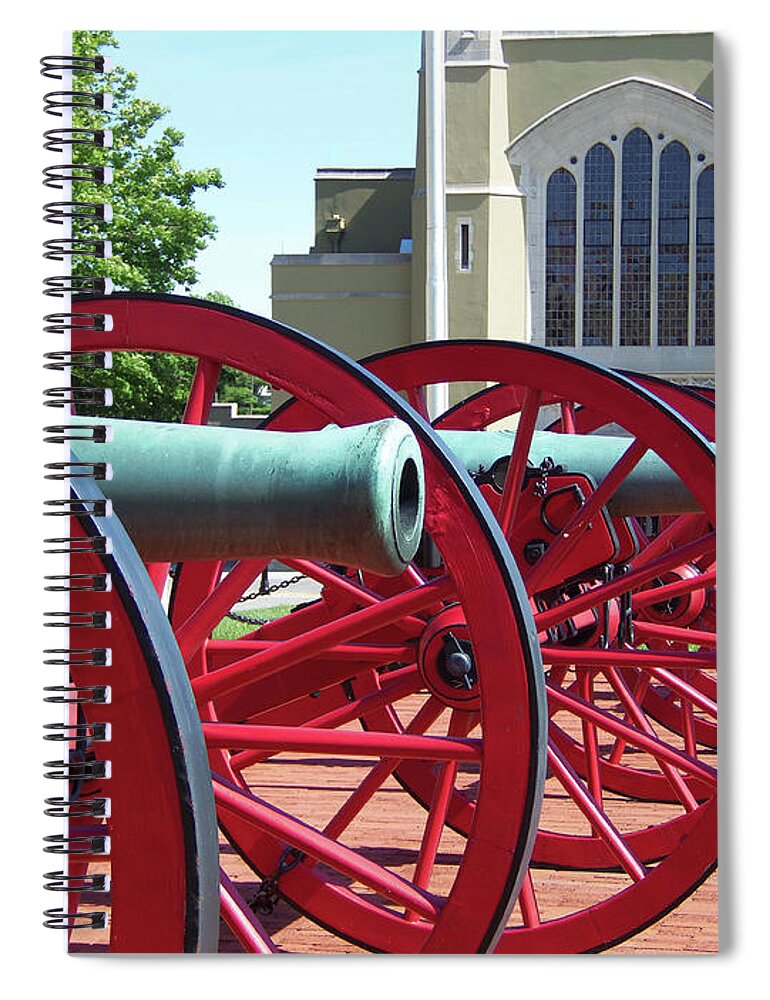 Lexington Spiral Notebook featuring the photograph VMI Cannons - side view by Deb Beausoleil