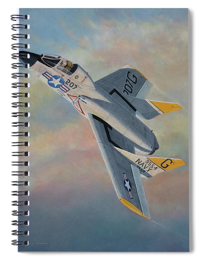 Airplane Spiral Notebook featuring the painting Vought F7U Cutlass by Douglas Castleman