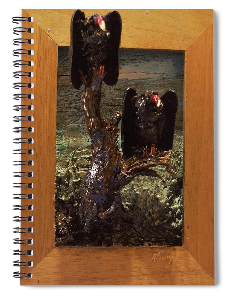 Perched Vultures Spiral Notebook featuring the mixed media Vultures Projecting from Frame by Roger Swezey