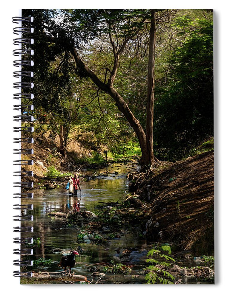 Wading Spiral Notebook featuring the photograph Wading the Jatibonico river by Micah Offman