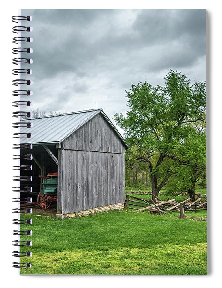 Wagon Spiral Notebook featuring the photograph Wagon Shed - Daniel Arnold Homestead - Dayton - Ohio by Gary Whitton