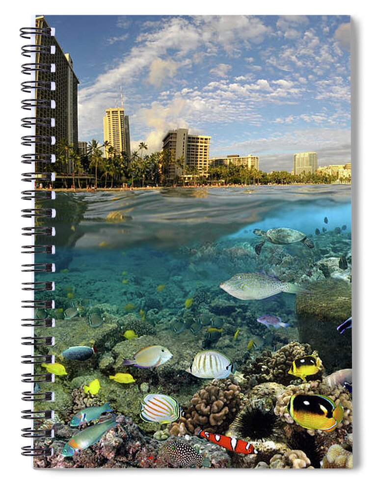 Waikiki Spiral Notebook featuring the digital art Waikiki over-under by Artesub